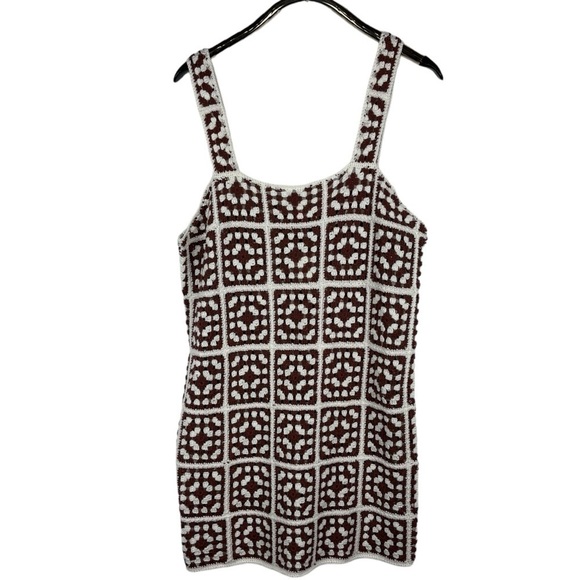 MARINE LAYER CELESTE HANDMADE CROCHET GRANNY SQUARE RETRO 70S UNLINED MINI DRESS - Picture 4 of 15